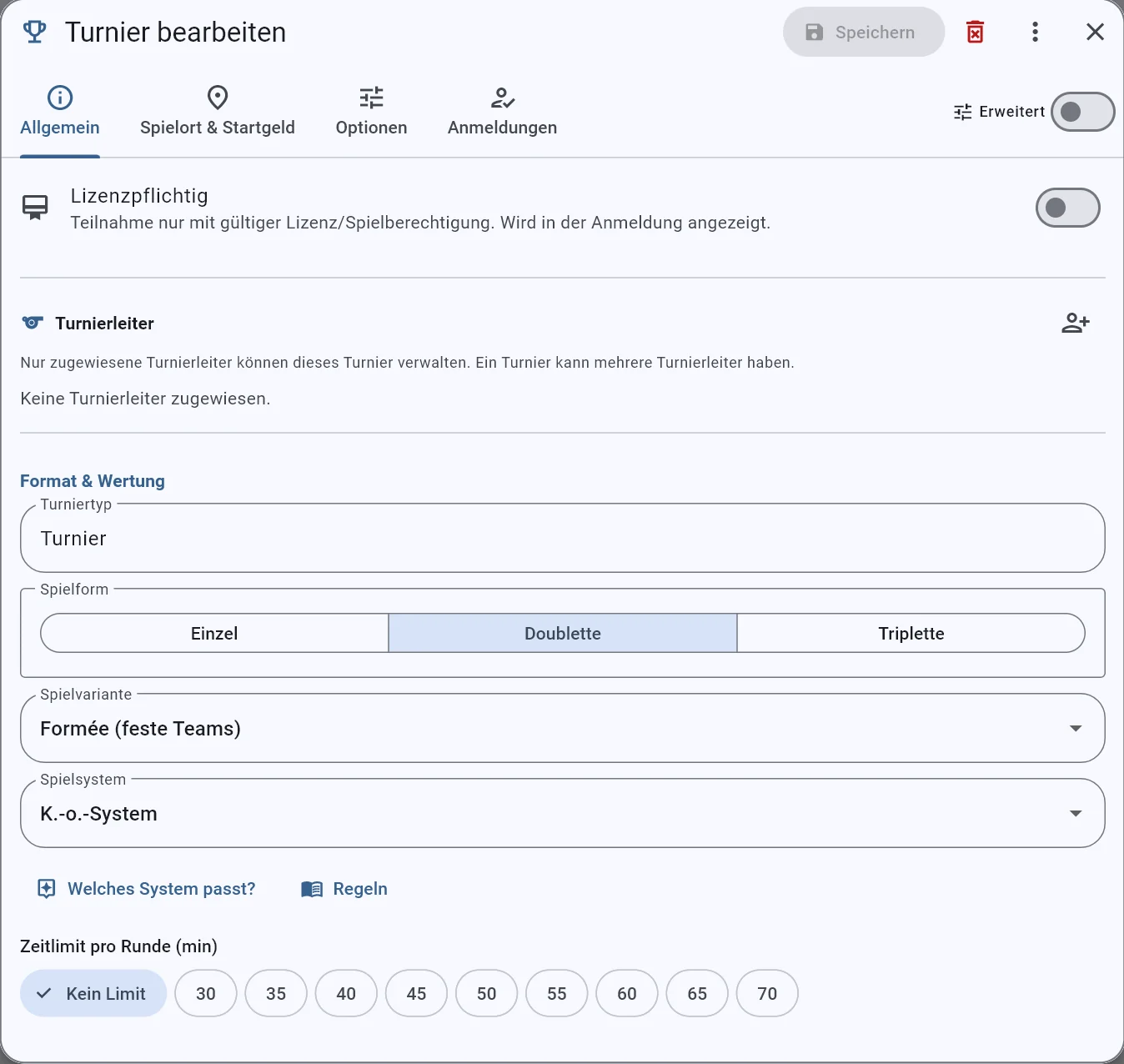 Echter Boule-Boy Screenshot: Turnieroptionen · 1